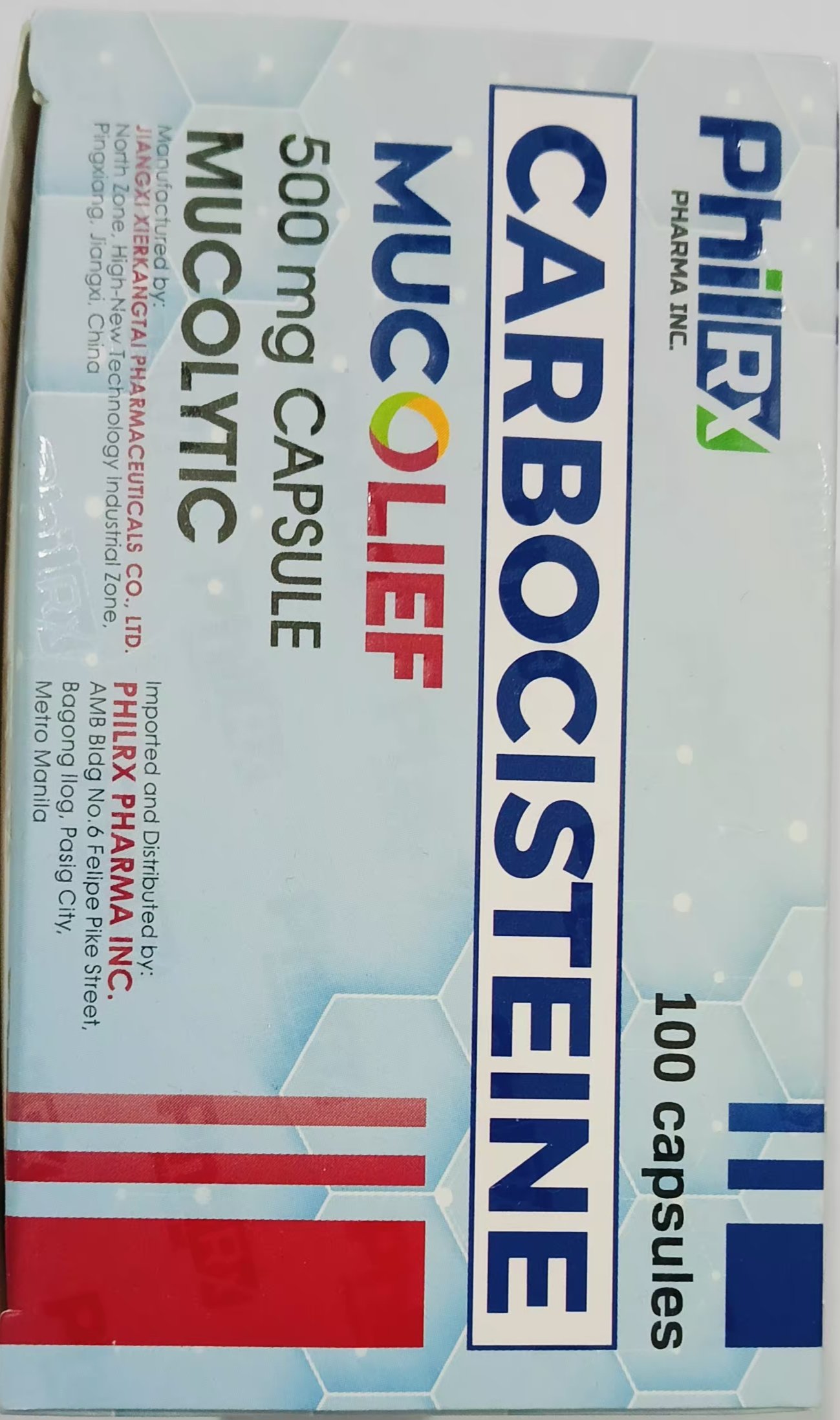 Carbocisteine 500mg Capsule 100's	MUCOLIEF